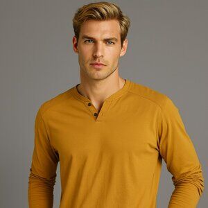 Kenneth Cole Reaction Large Gold Long Sleeve Henley Shirt NWT Preppy Casual Y2K